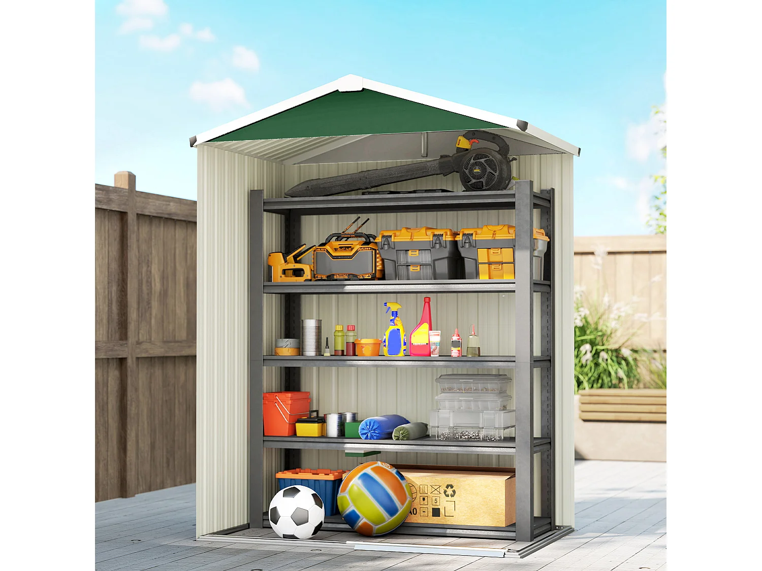 Casetta da giardino con porta scorrevole in acciaio verde