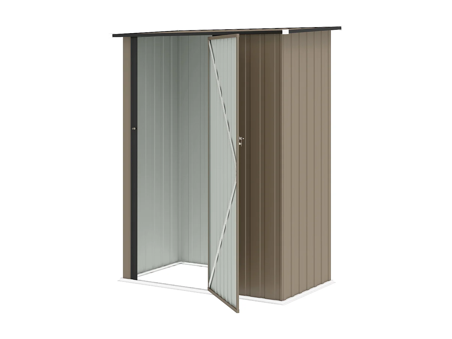 Capanno attrezzi in metallo con tetto inclinato marrone