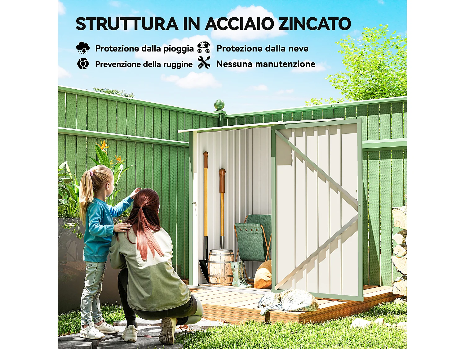 Casetta da giardino in acciaio 100x104x160 cm verde chiaro