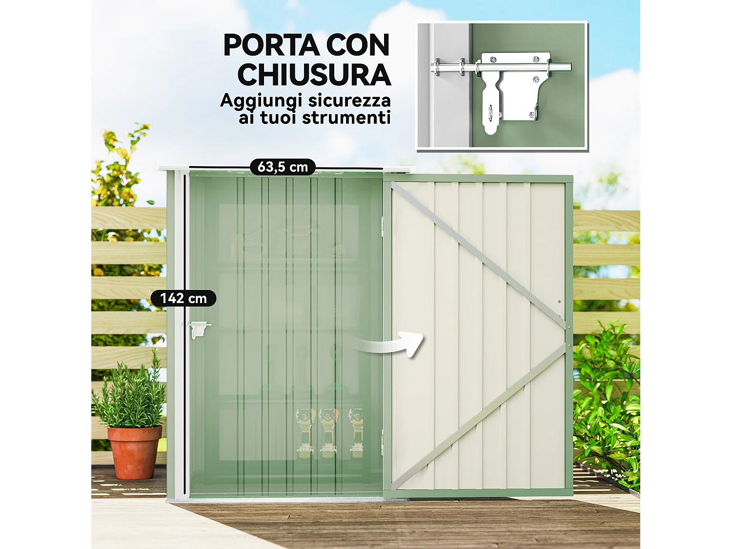 Casetta da giardino in acciaio 100x104x160 cm verde chiaro