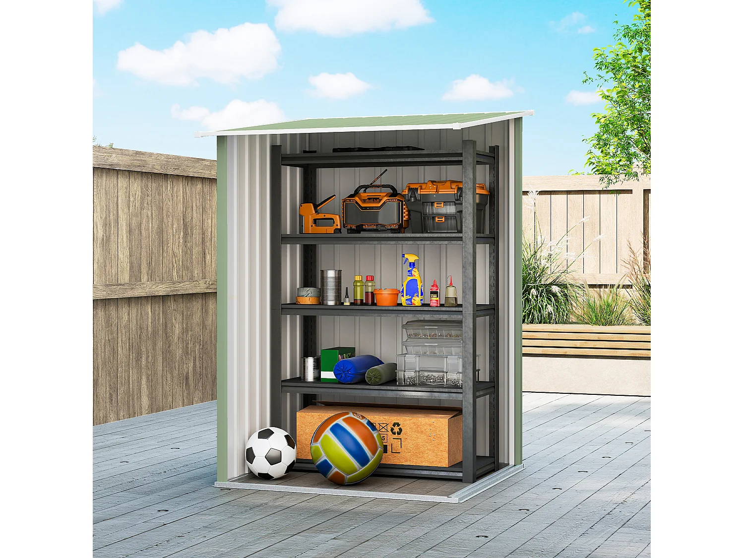 Casetta da giardino in acciaio 100x104x160 cm verde chiaro