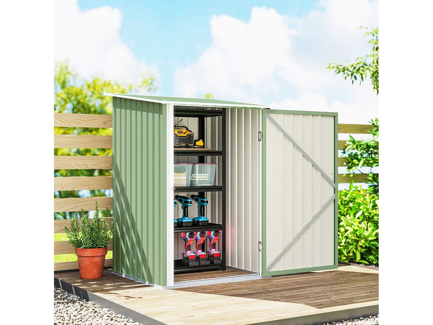 Casetta da giardino in acciaio 100x104x160 cm verde chiaro