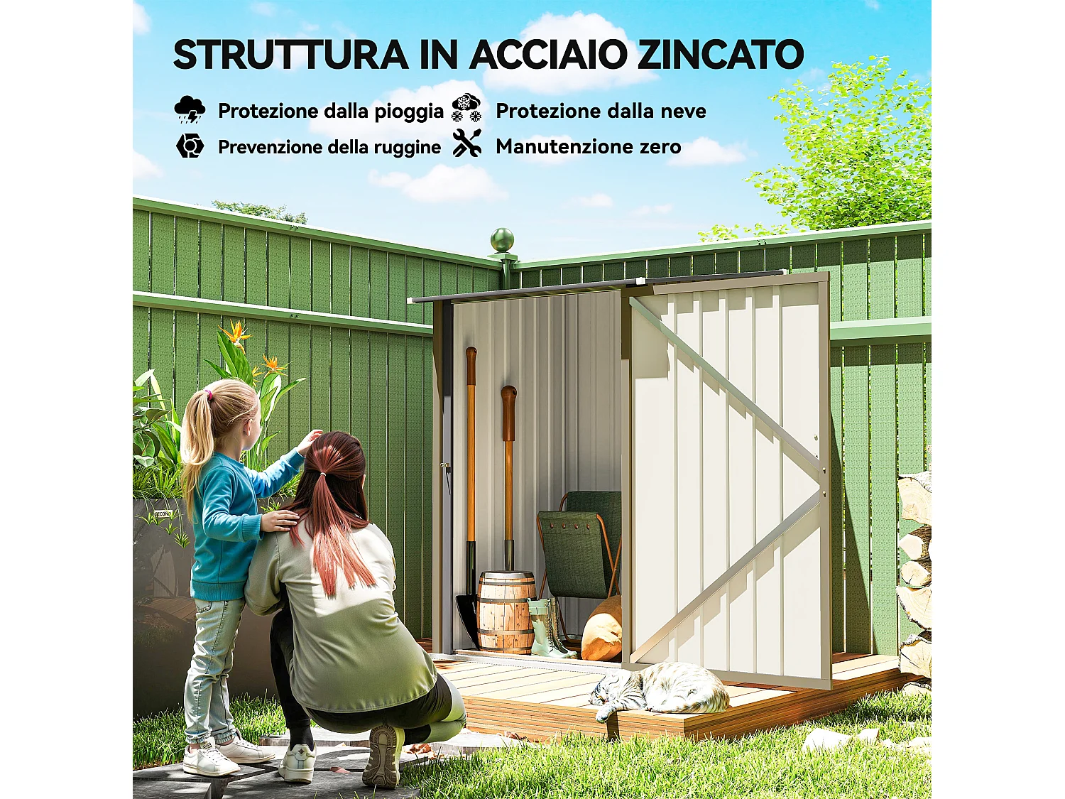 Casetta da giardino in acciaio 100x104x160 cm marrone e grigio scuro