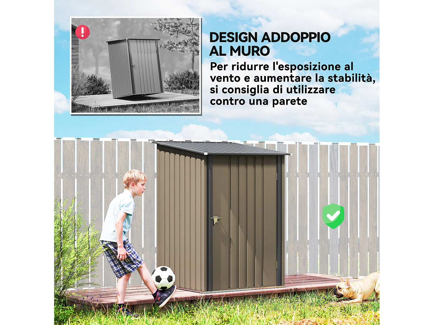 Casetta da giardino in acciaio 100x104x160 cm marrone e grigio scuro