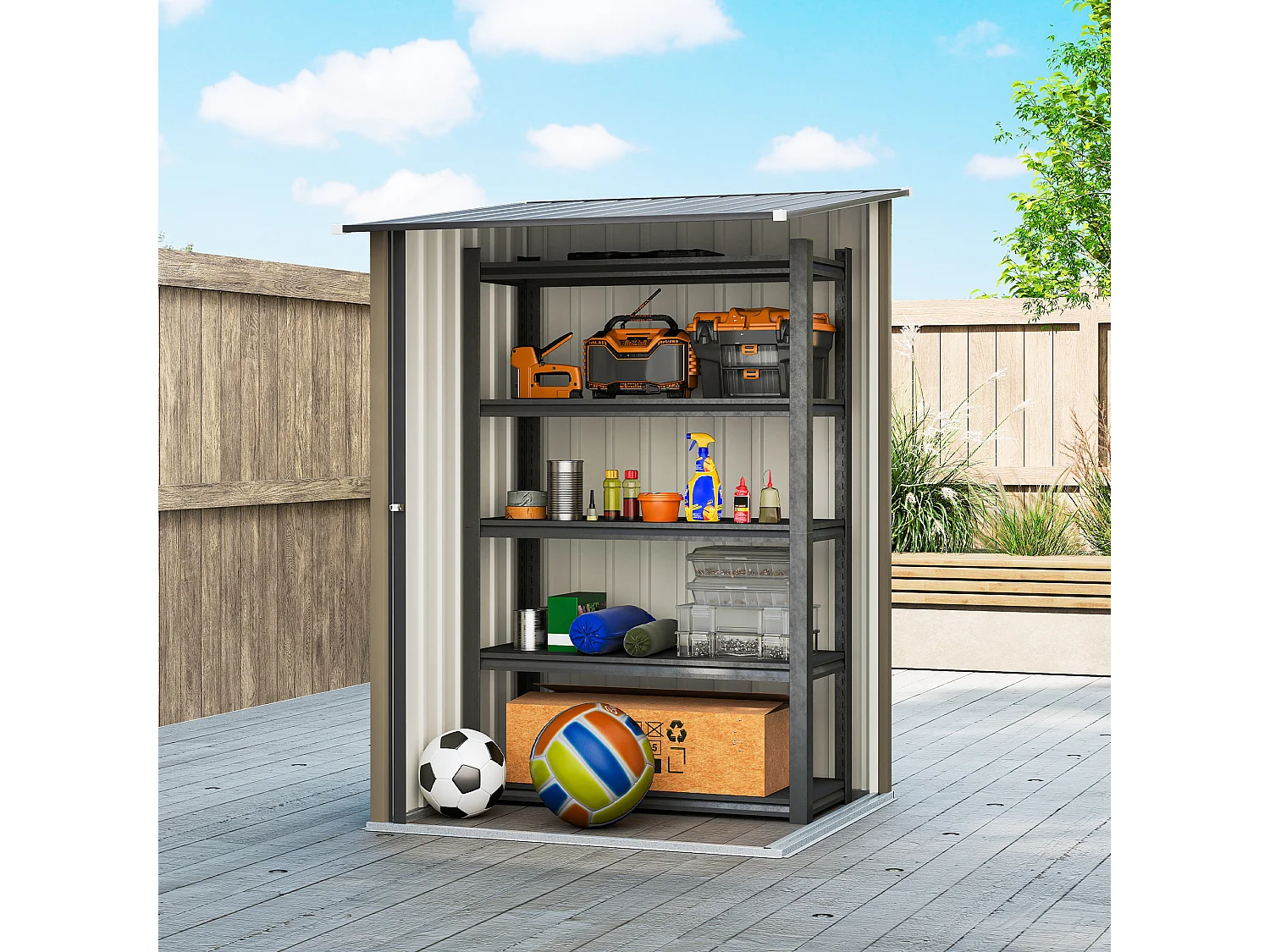 Casetta da giardino in acciaio 100x104x160 cm marrone e grigio scuro