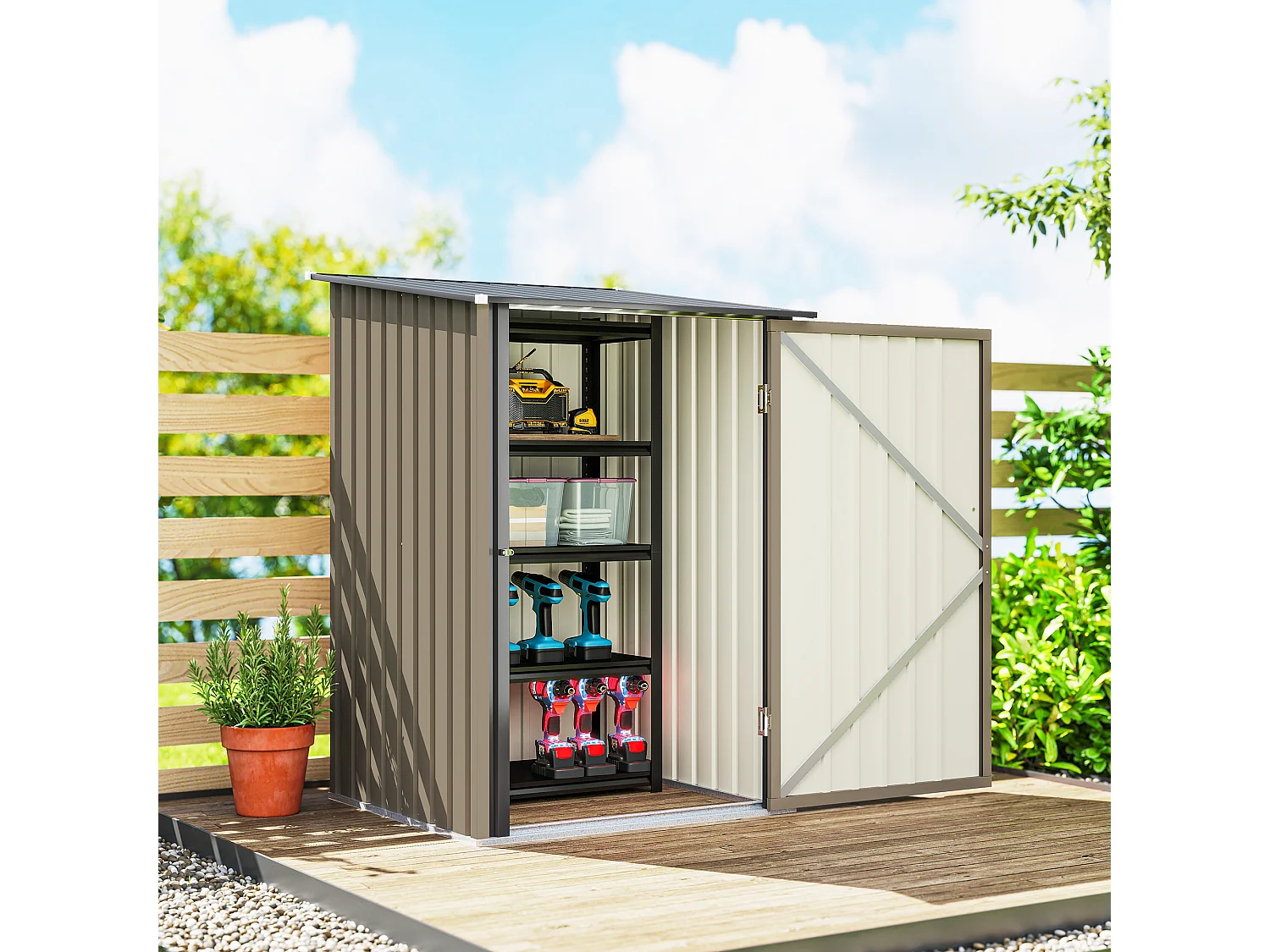 Casetta da giardino in acciaio 100x104x160 cm marrone e grigio scuro