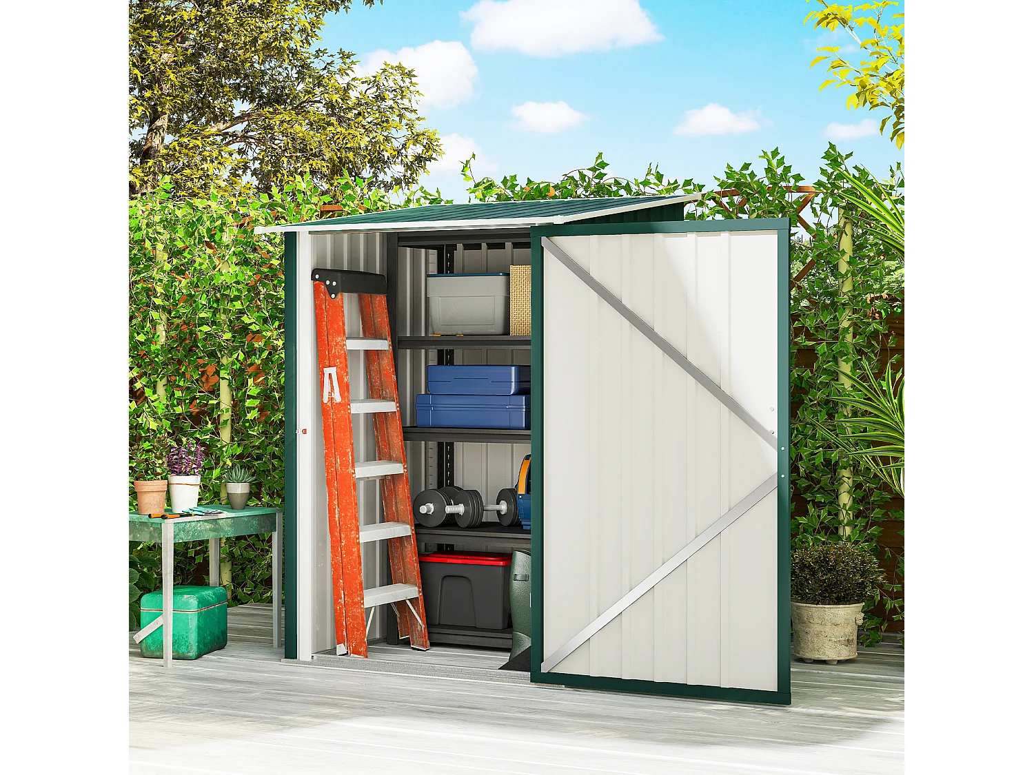 Casetta da giardino in acciaio 100x104x160 cm verde