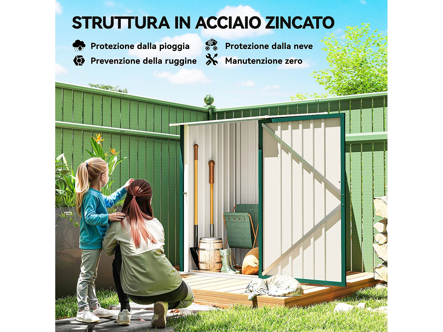 Casetta da giardino in acciaio 100x104x160 cm verde