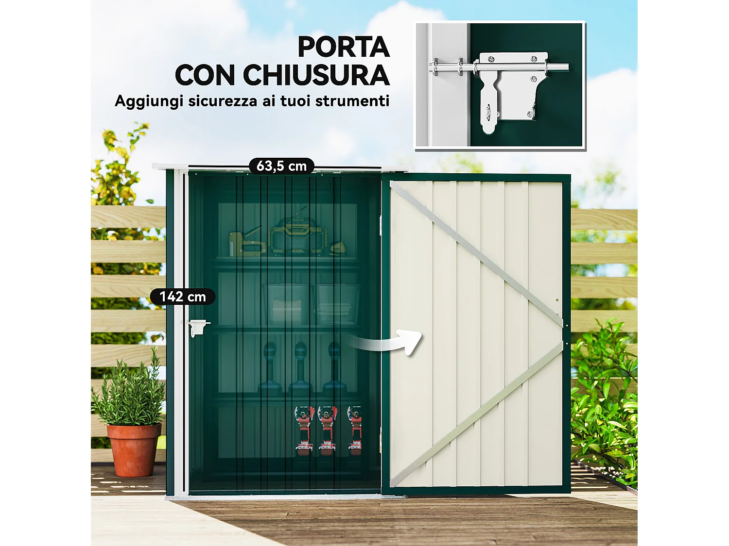 Casetta da giardino in acciaio 100x104x160 cm verde