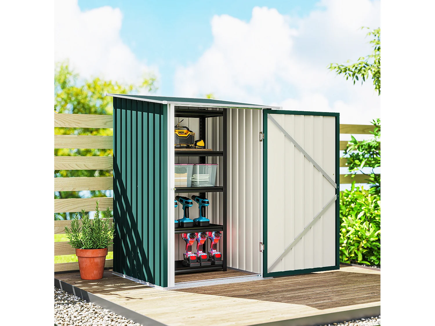 Casetta da giardino in acciaio 100x104x160 cm verde