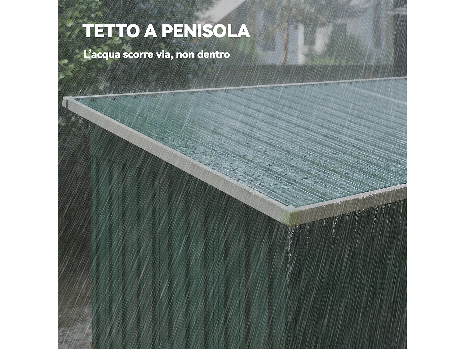 Casetta da giardino con porte scorrevoli in acciaio verde