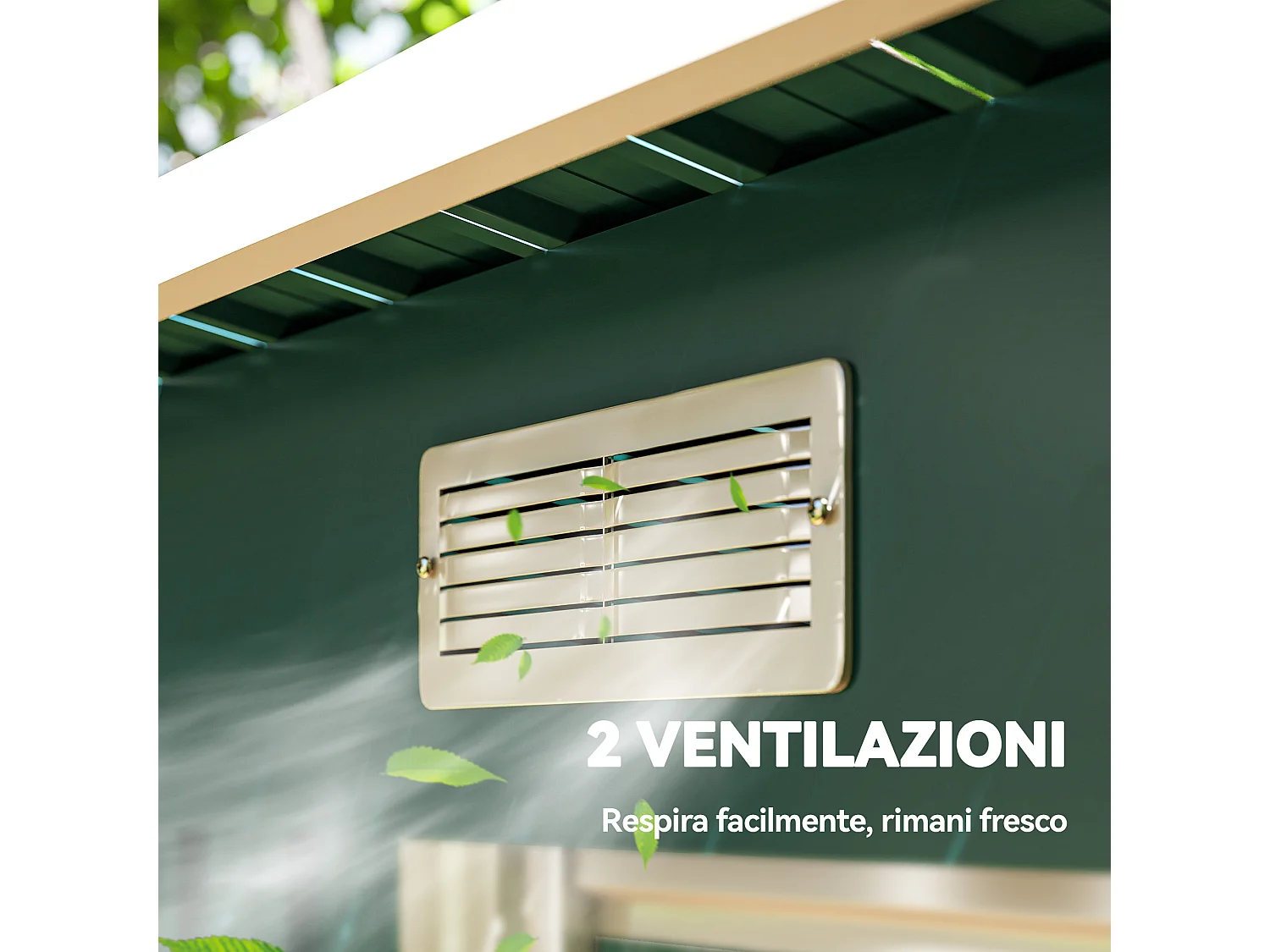 Casetta da giardino con porte scorrevoli in acciaio verde