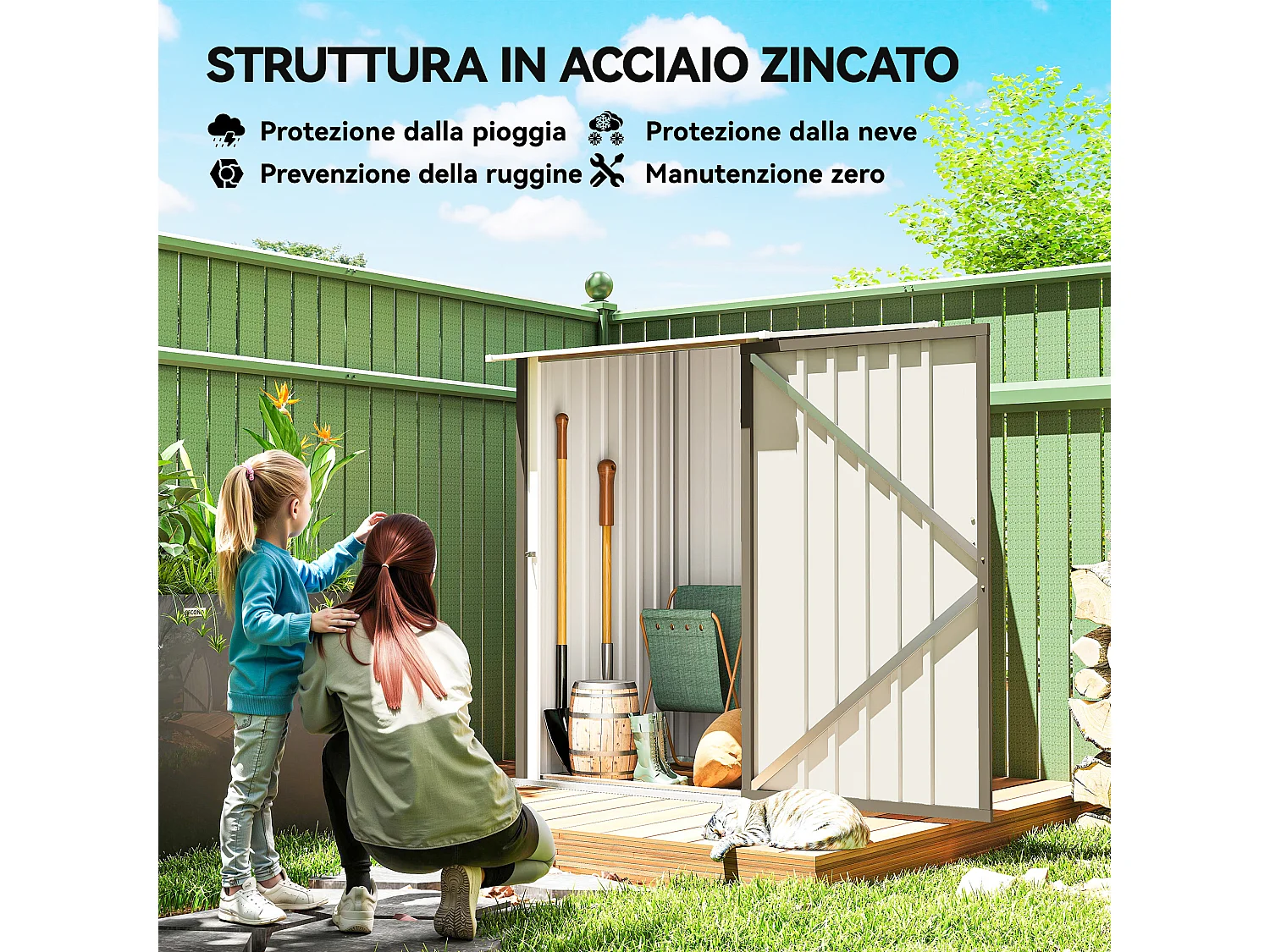 Casetta da giardino in acciaio 100x104x160 cm marrone e bianco