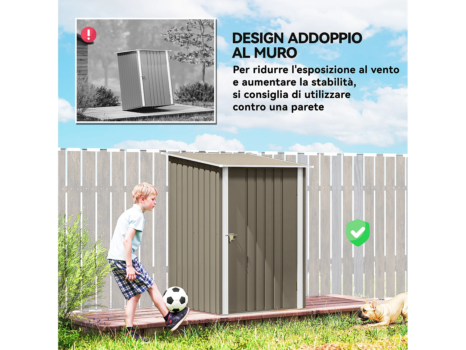 Casetta da giardino in acciaio 100x104x160 cm marrone e bianco