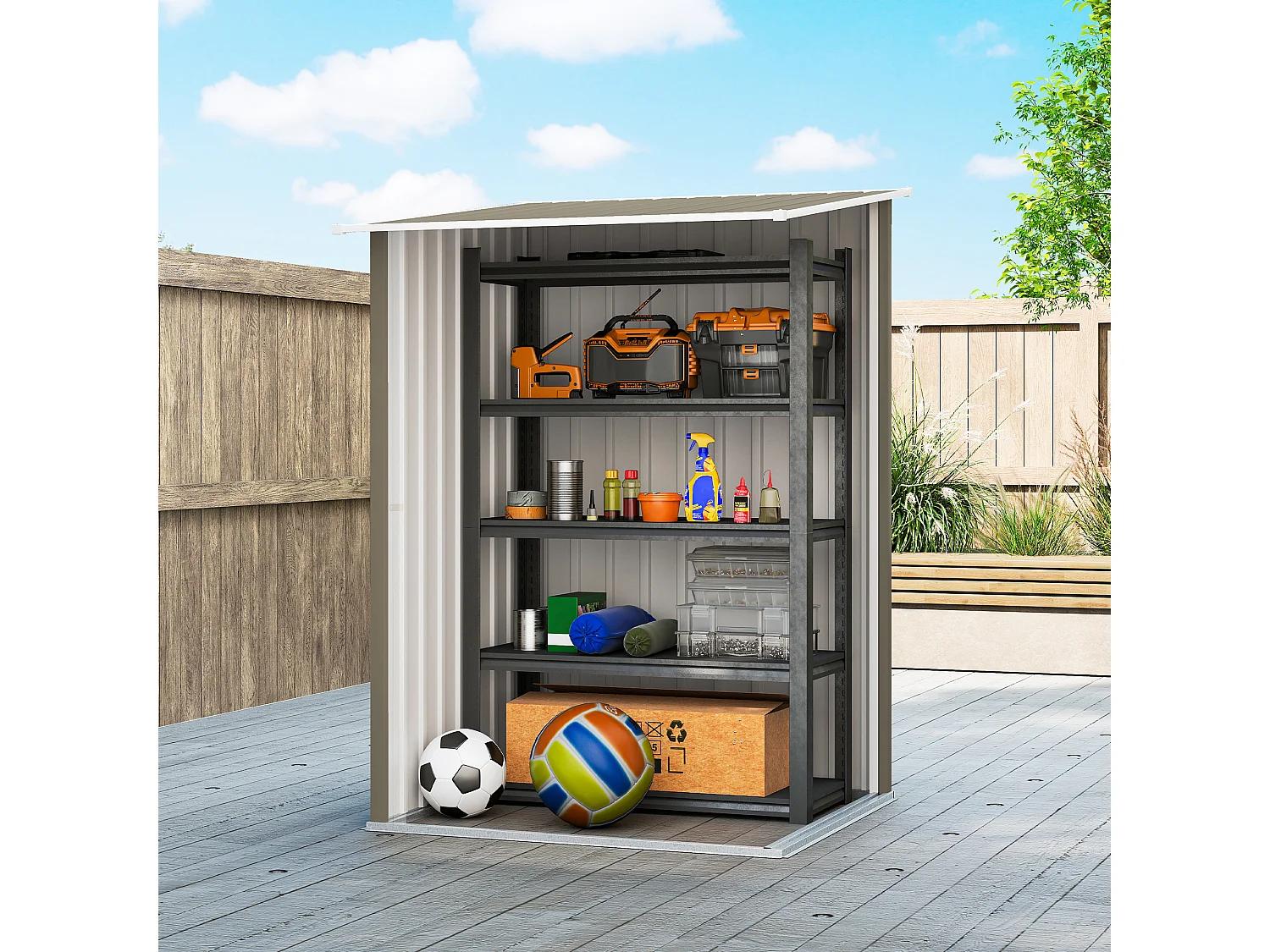 Casetta da giardino in acciaio 100x104x160 cm marrone e bianco