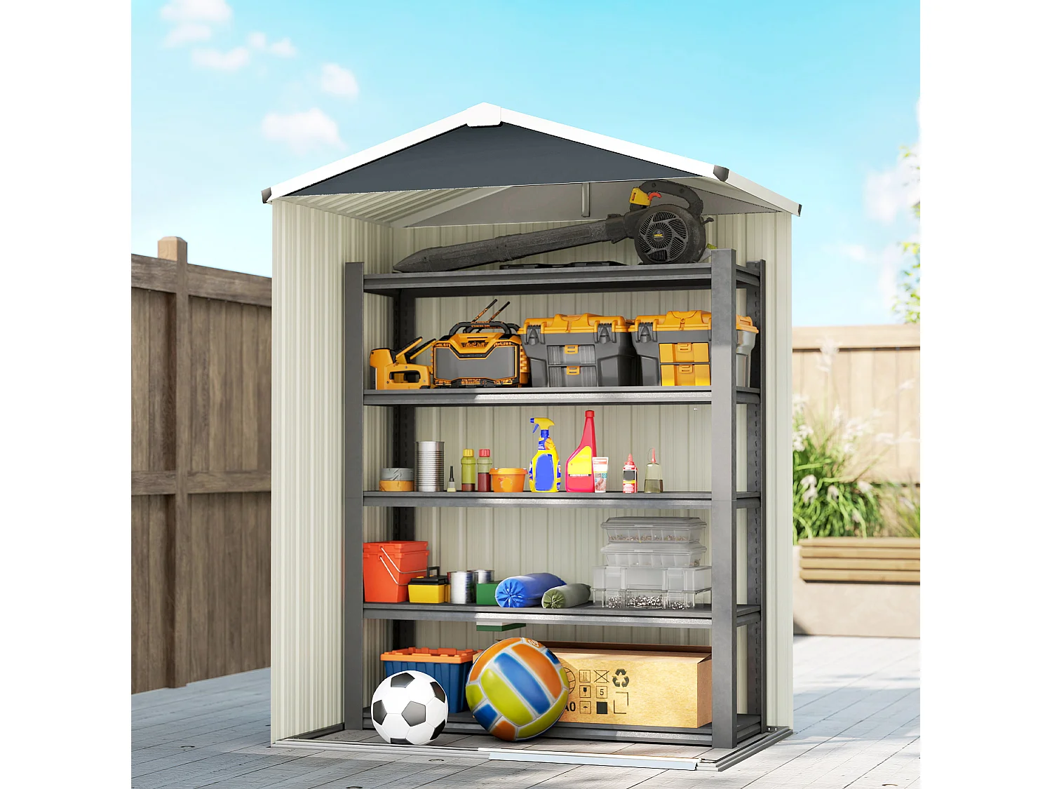 Casetta da giardino con porta scorrevole in acciaio grigio scuro