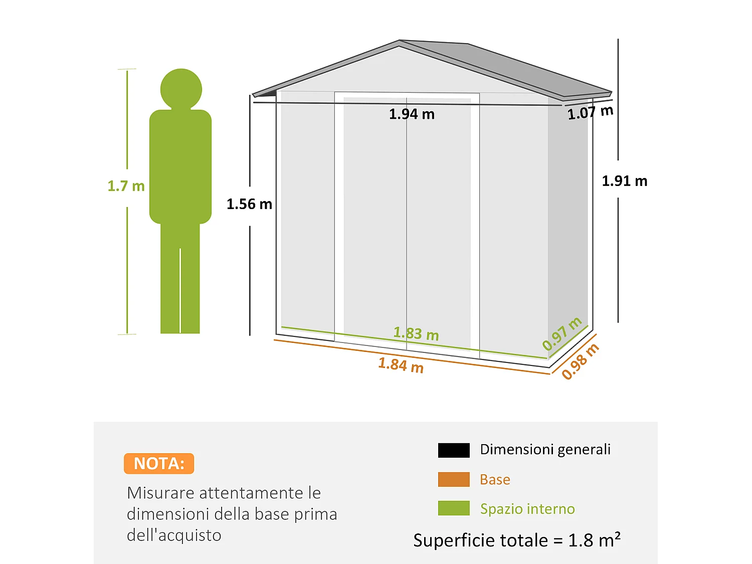 Casetta da giardino 1.8m2 in acciaio zincato grigio scuro
