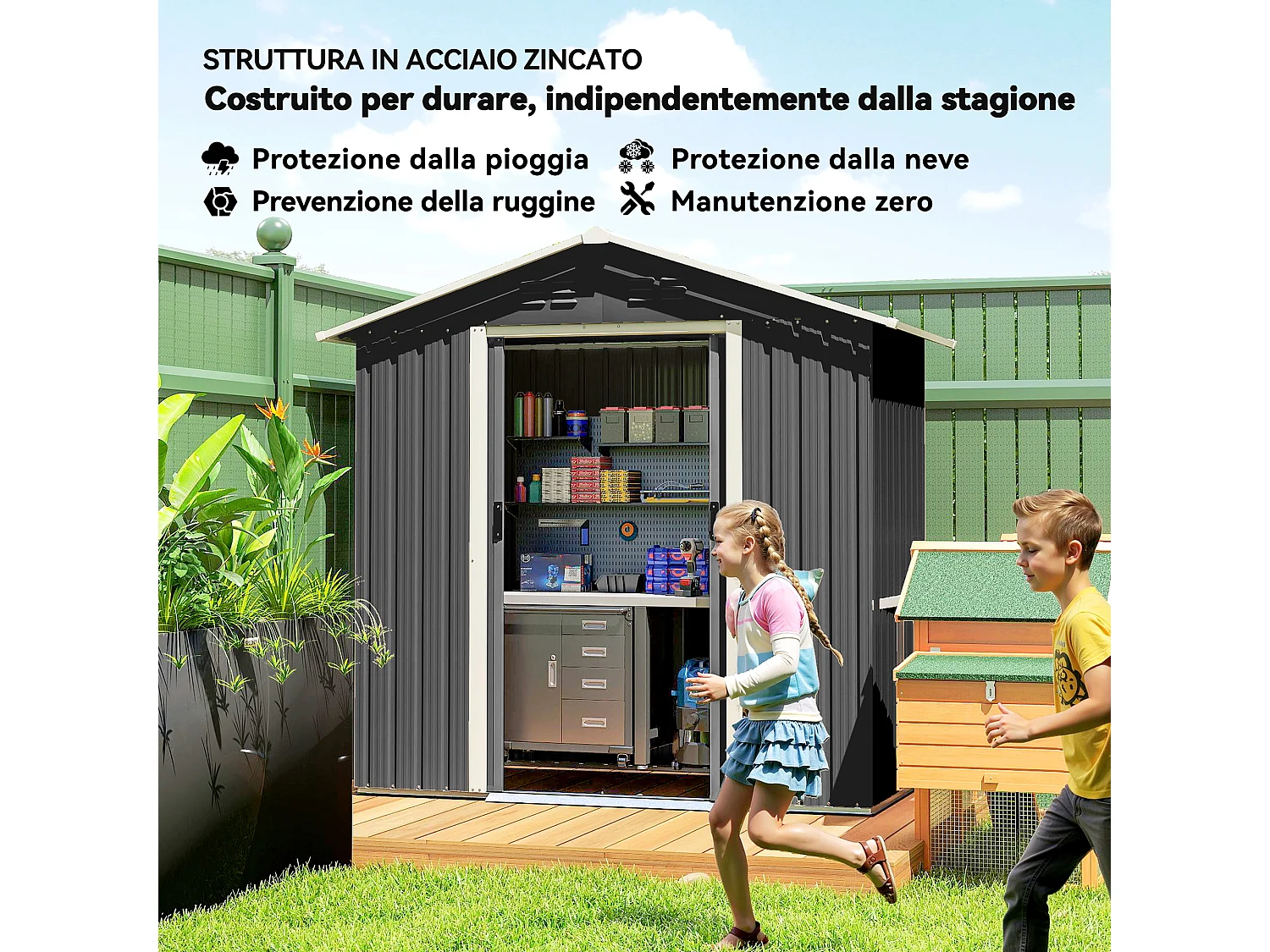 Casetta da giardino 1.8m2 in acciaio zincato grigio scuro