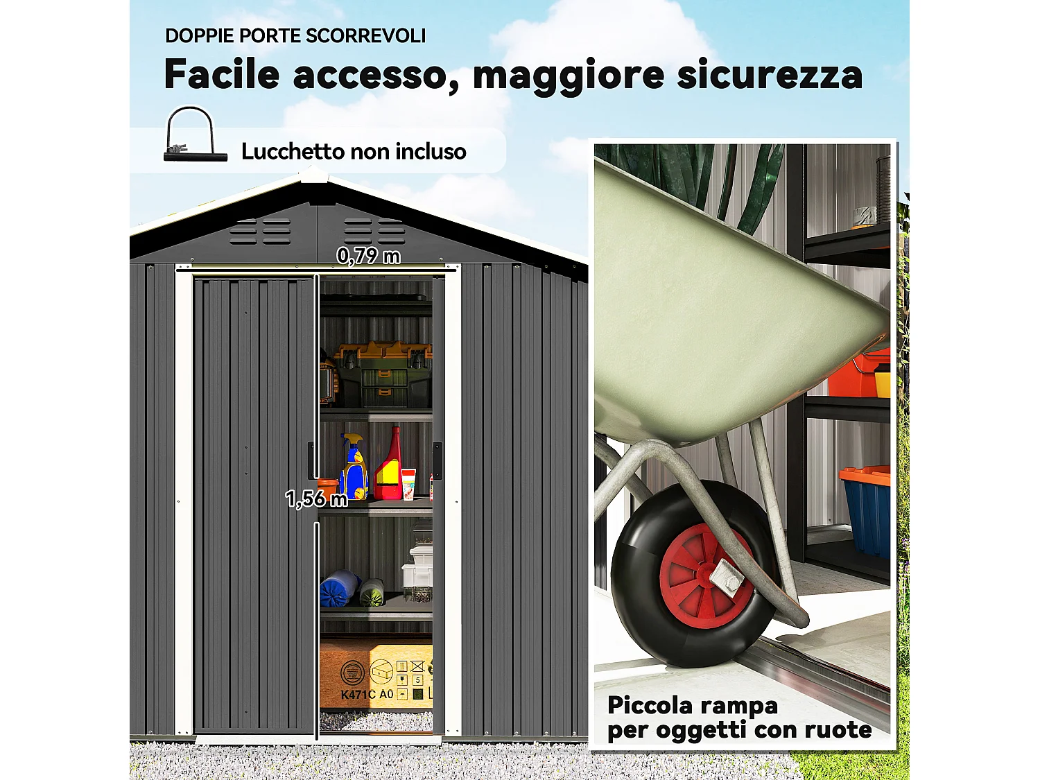 Casetta da giardino 1.8m2 in acciaio zincato grigio scuro