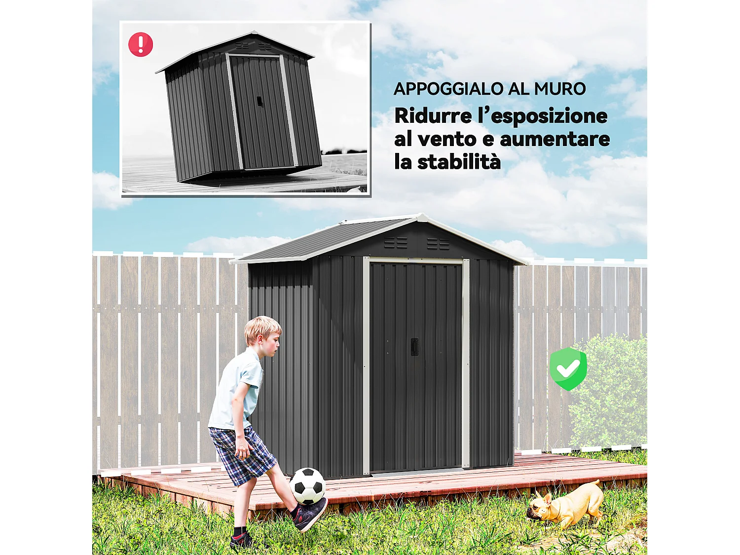 Casetta da giardino 1.8m2 in acciaio zincato grigio scuro