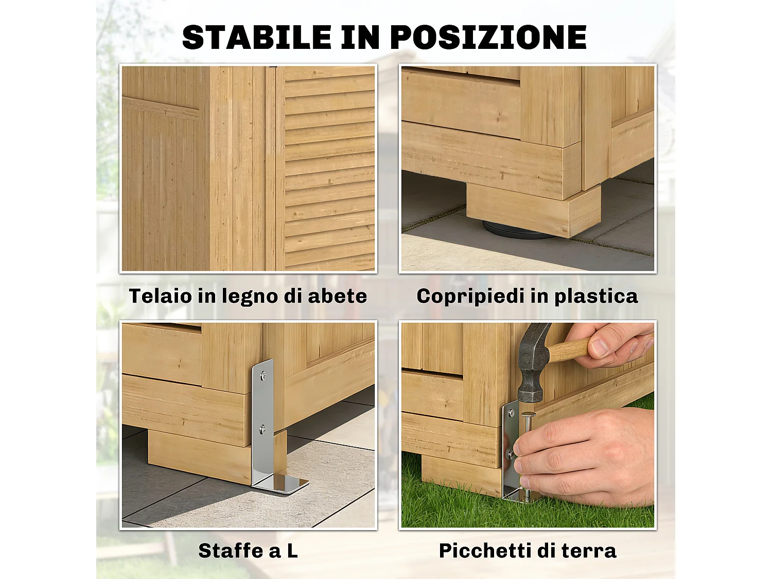 Armadio da giardino con finestre in legno di abete marrone chiaro