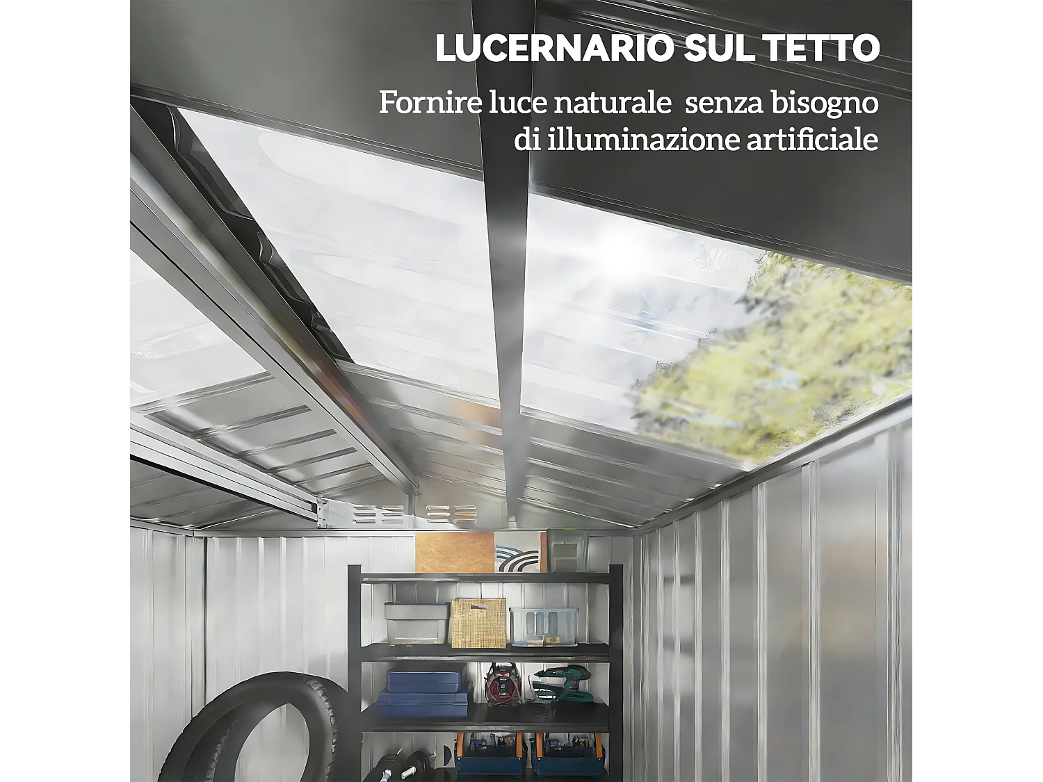 Casetta da giardino in metallo con porta scorrevole grigio scuro