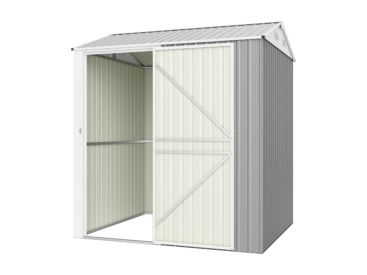 Casetta da giardino con porta bloccabile in acciaio grigio argento