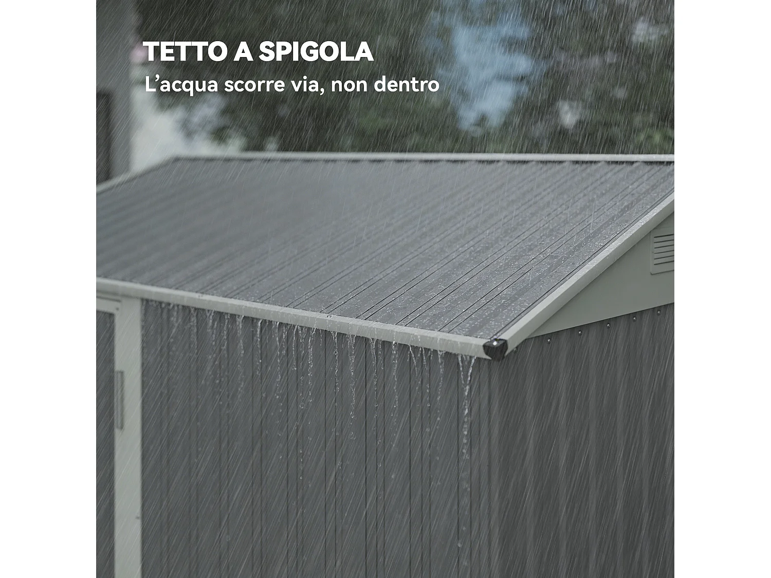 Casetta da giardino con porta bloccabile in acciaio grigio argento