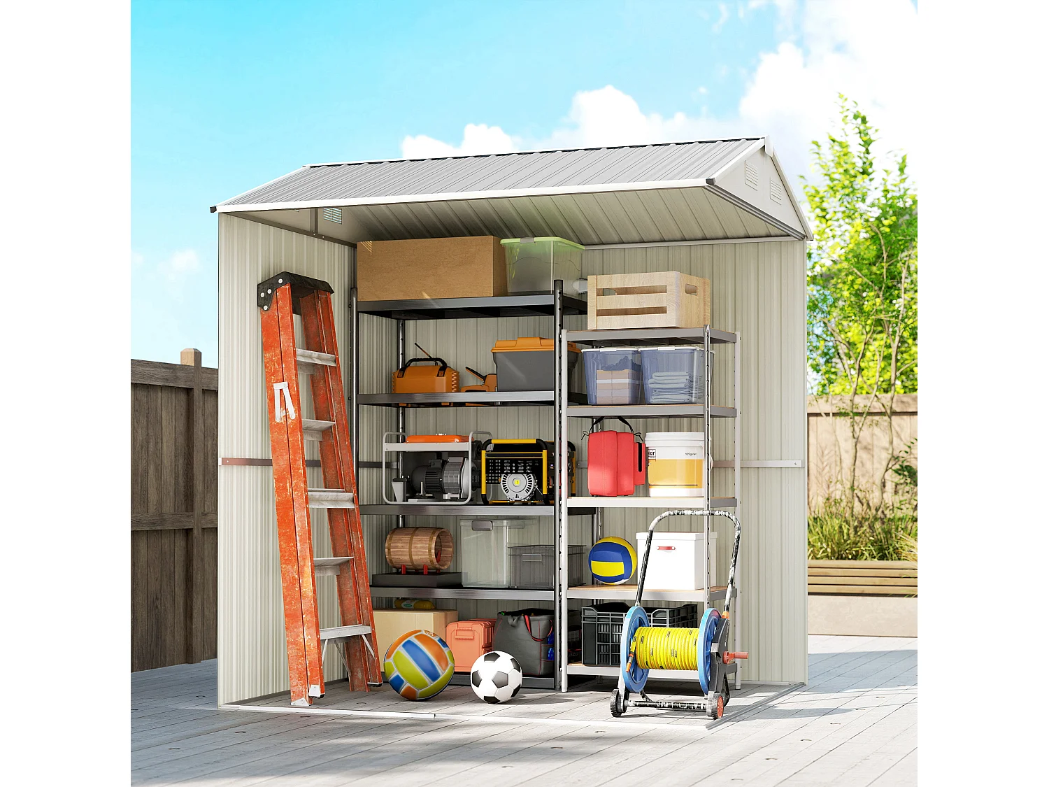 Casetta da giardino con porta bloccabile in acciaio grigio argento