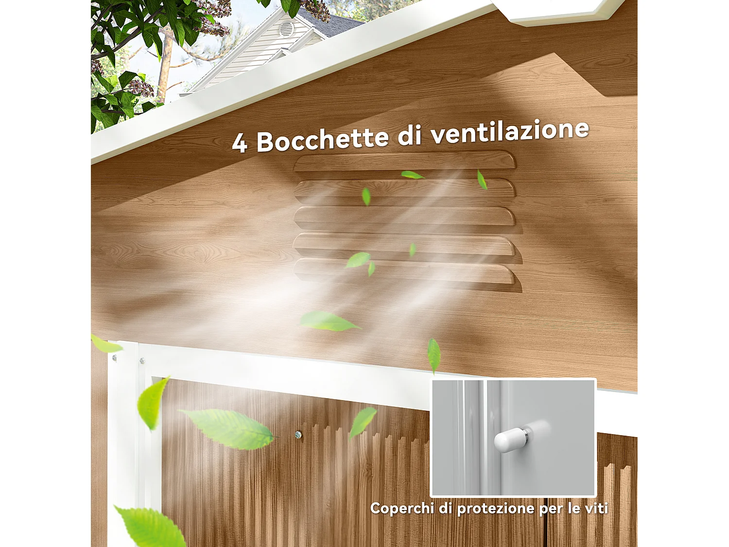 Casetta da giardino con doppia porta e 4 prese d'aria marrone legno