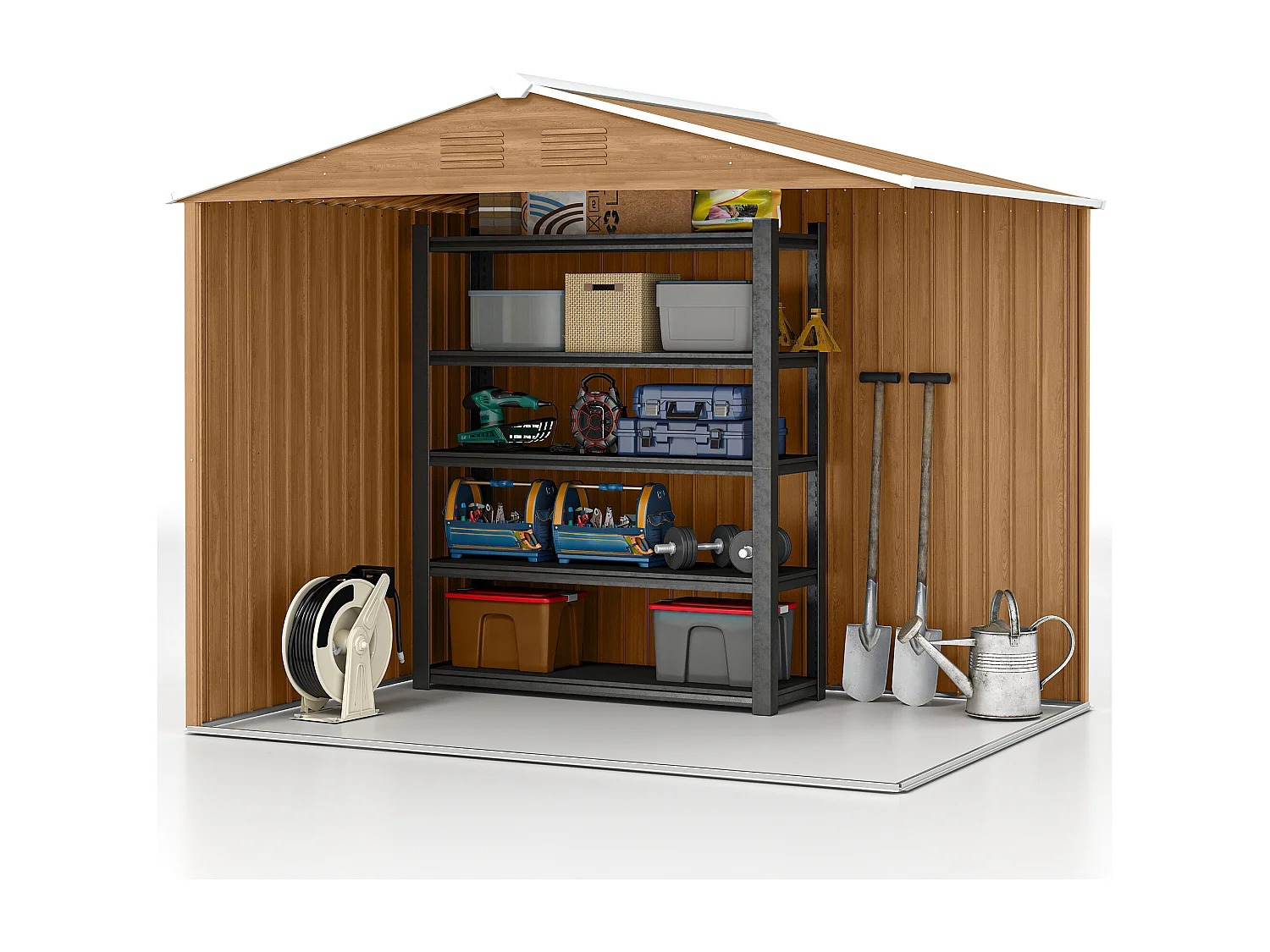 Casetta da giardino con doppia porta e 4 prese d'aria marrone legno