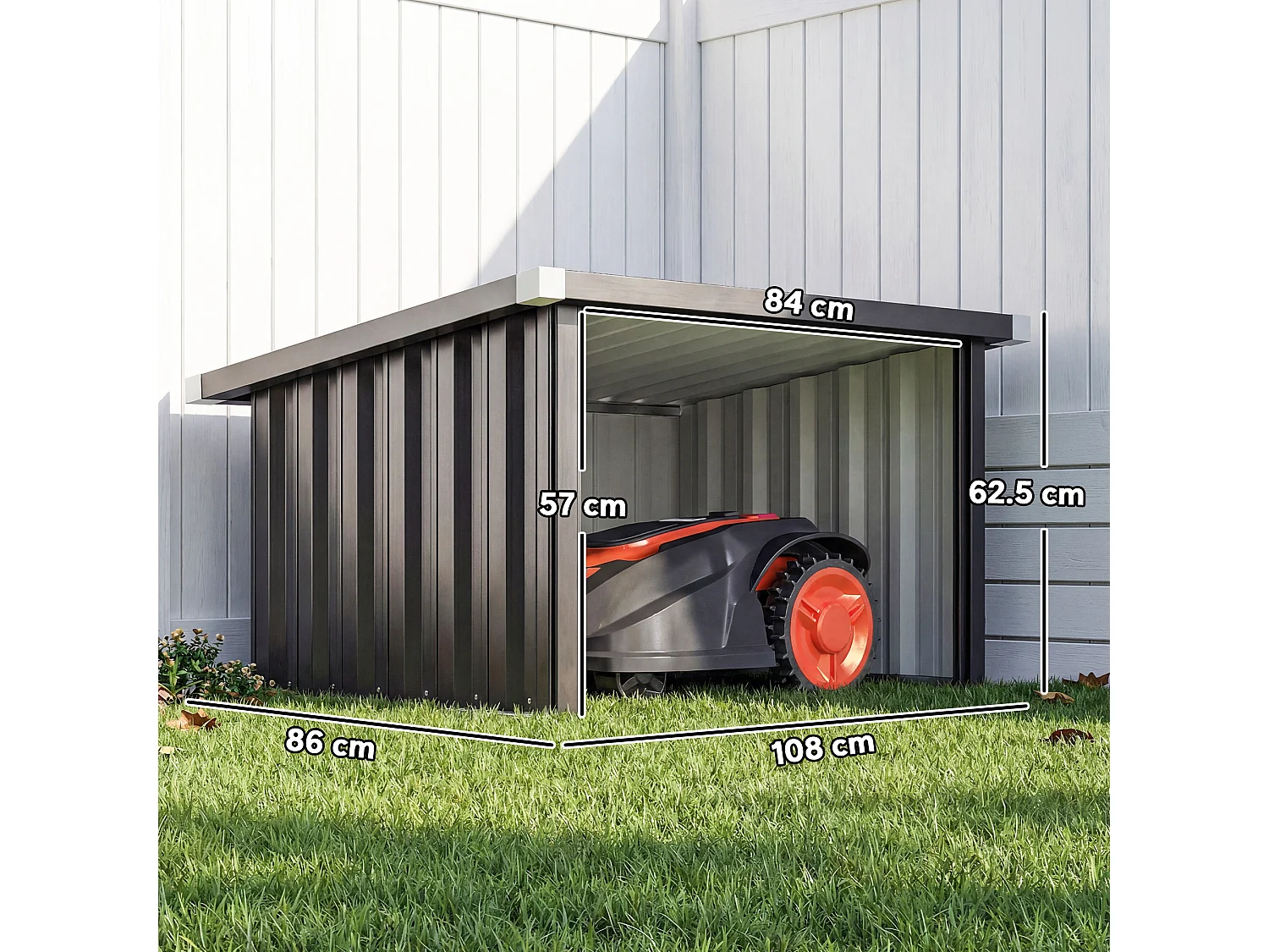 Garage per robot tagliaerba con tetto inclinato in acciaio grigio