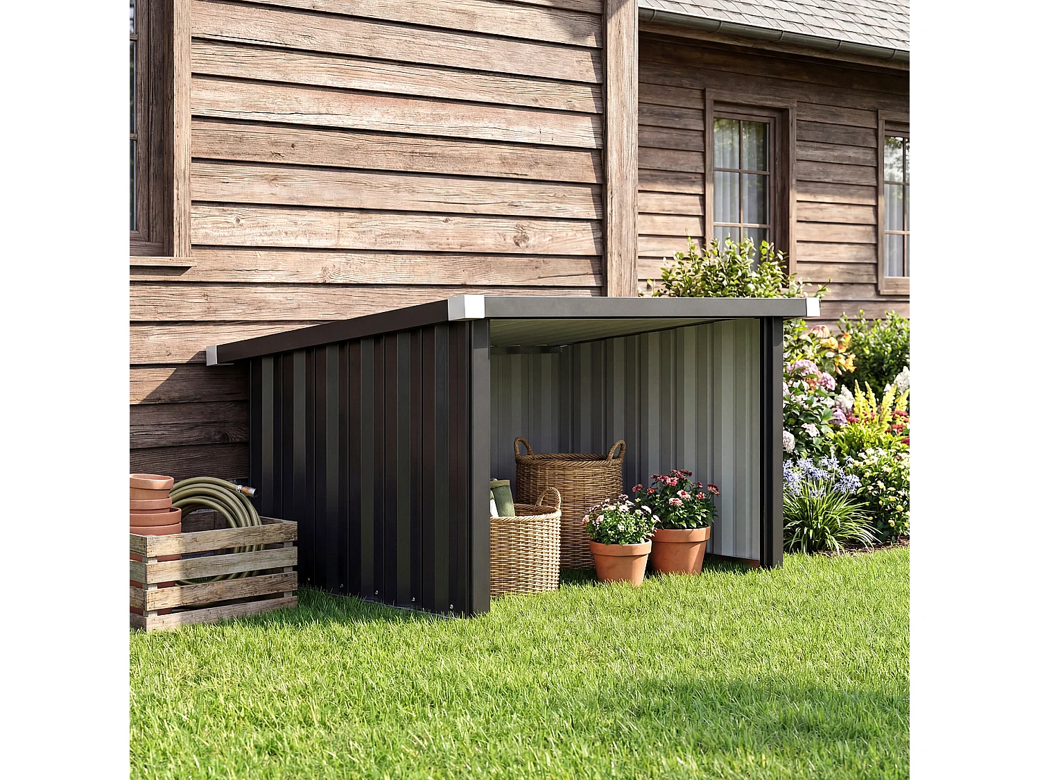 Garage per robot tagliaerba con tetto inclinato in acciaio grigio