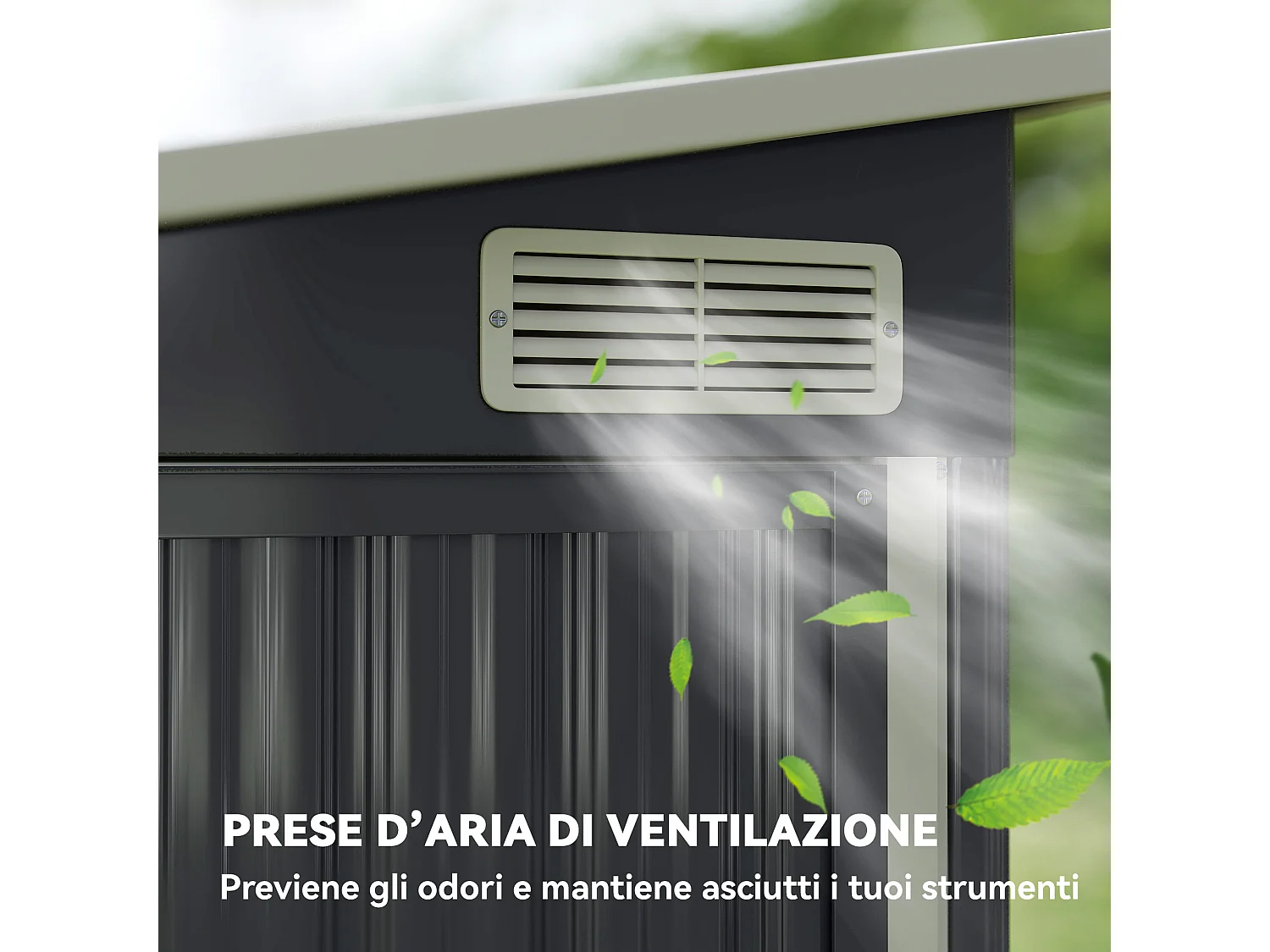 Casetta da giardino con 3 porte bloccabili in acciaio grigio scuro