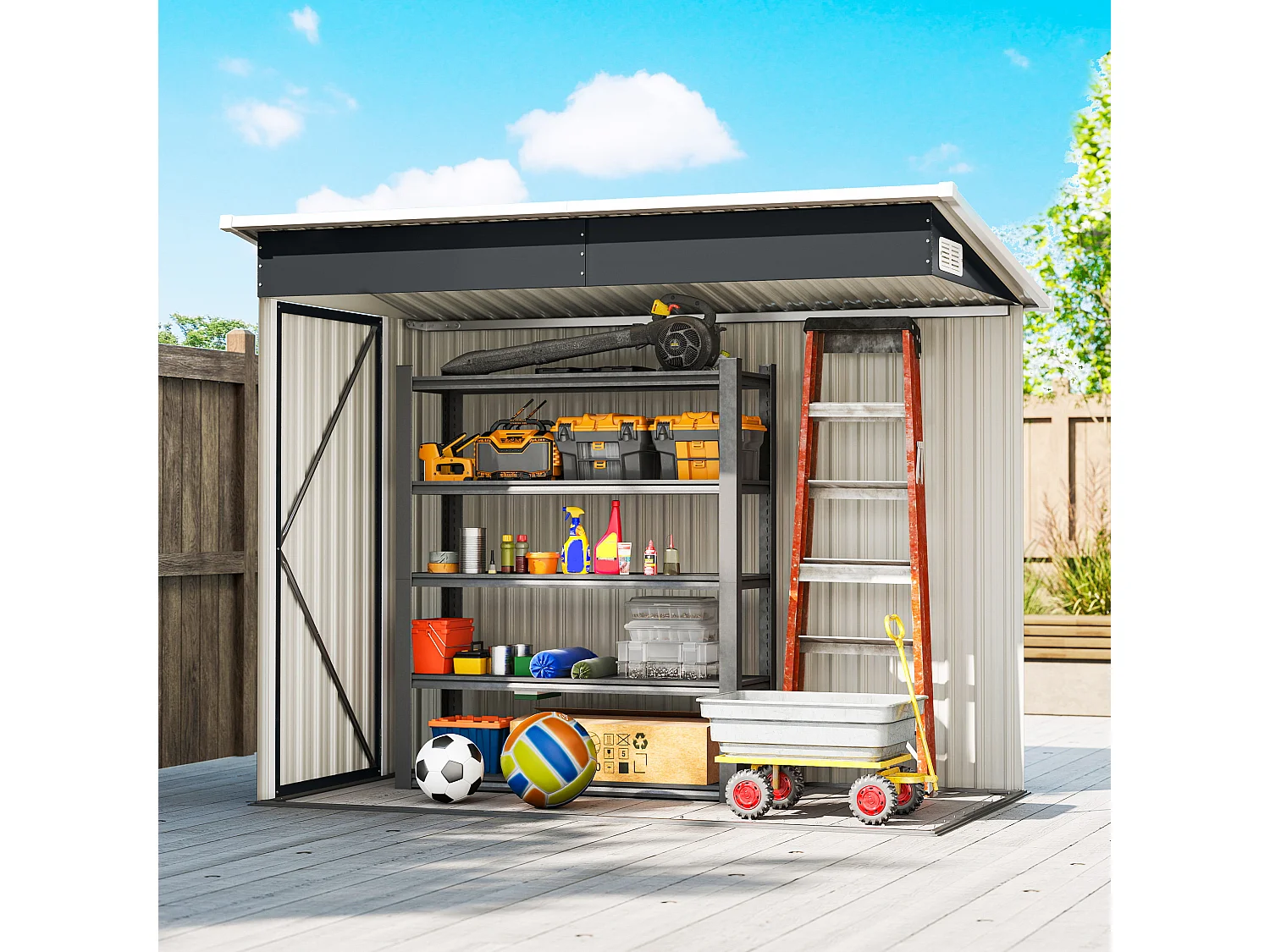 Casetta da giardino con 3 porte bloccabili in acciaio grigio scuro