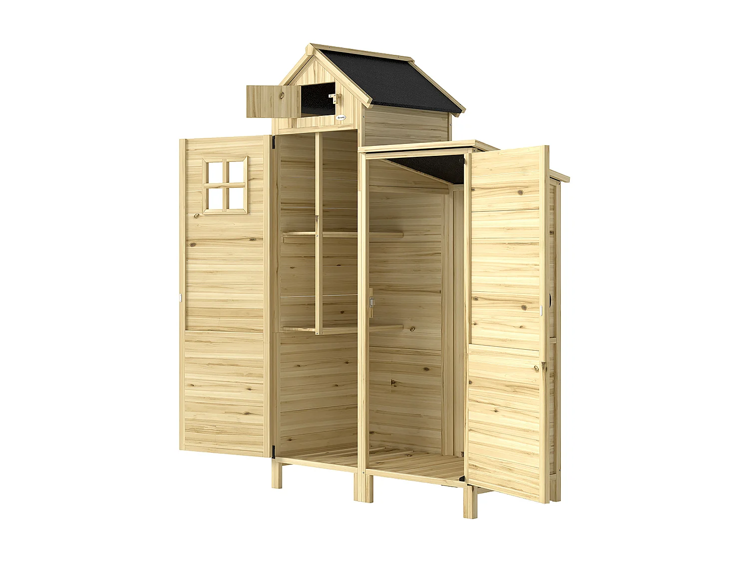 Casetta porta attrezzi a 2 zone in legno naturale 106x57x167 cm