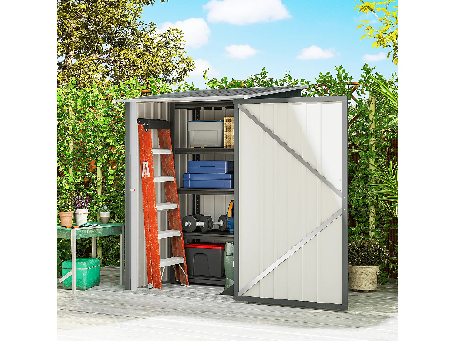 Casetta da giardino in acciaio 100x104x160 cm grigio chiaro