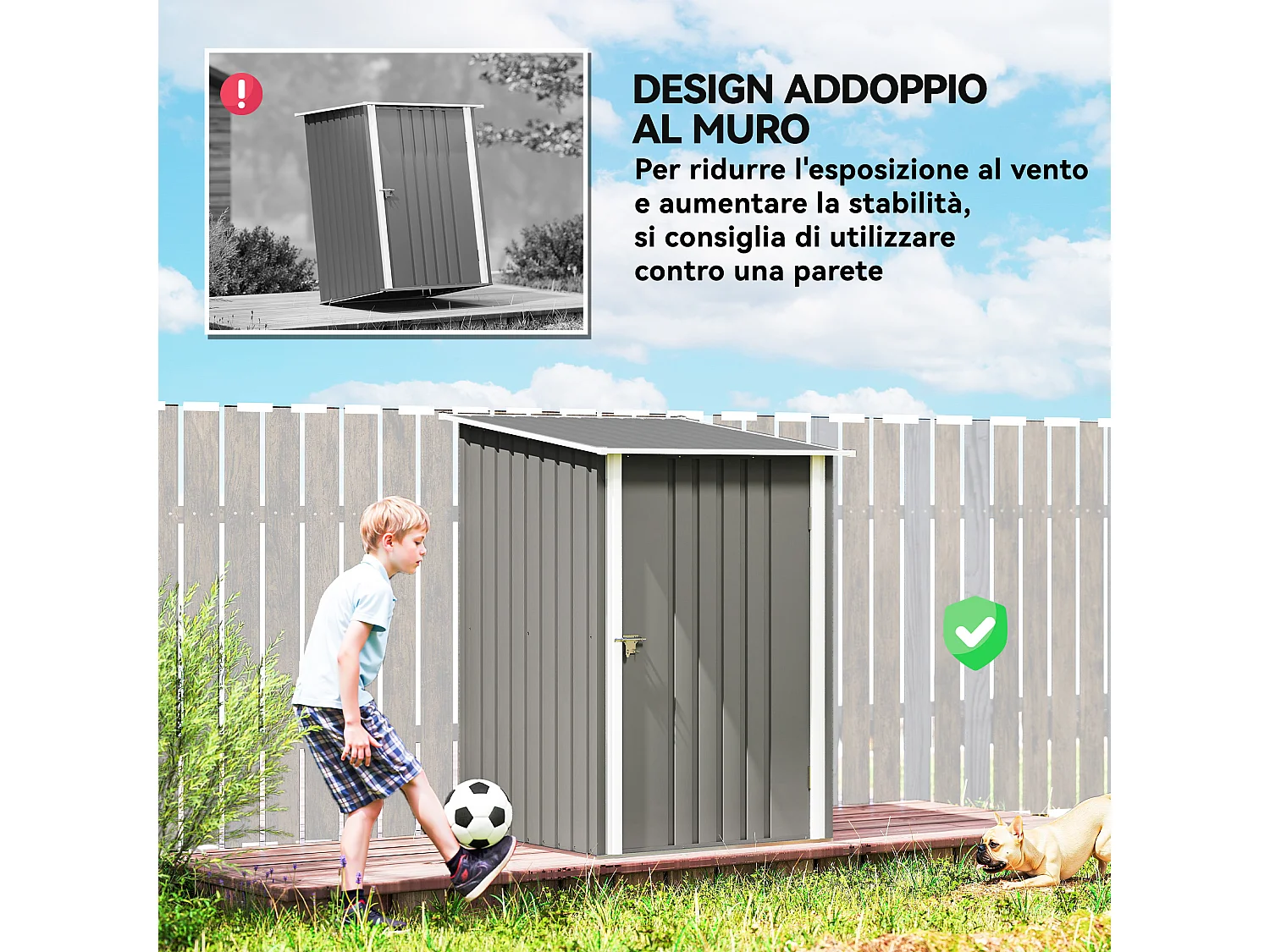 Casetta da giardino in acciaio 100x104x160 cm grigio chiaro