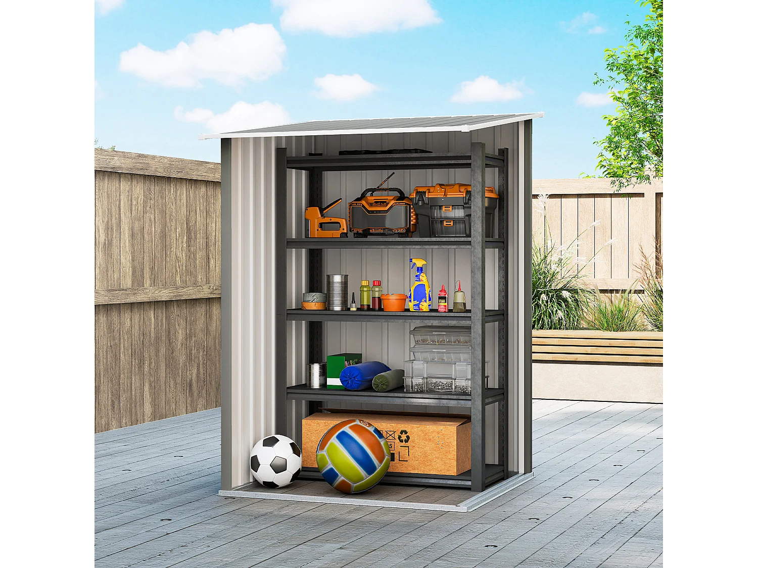 Casetta da giardino in acciaio 100x104x160 cm grigio chiaro