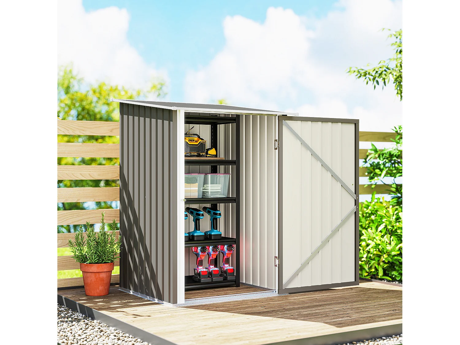 Casetta da giardino in acciaio 100x104x160 cm grigio chiaro