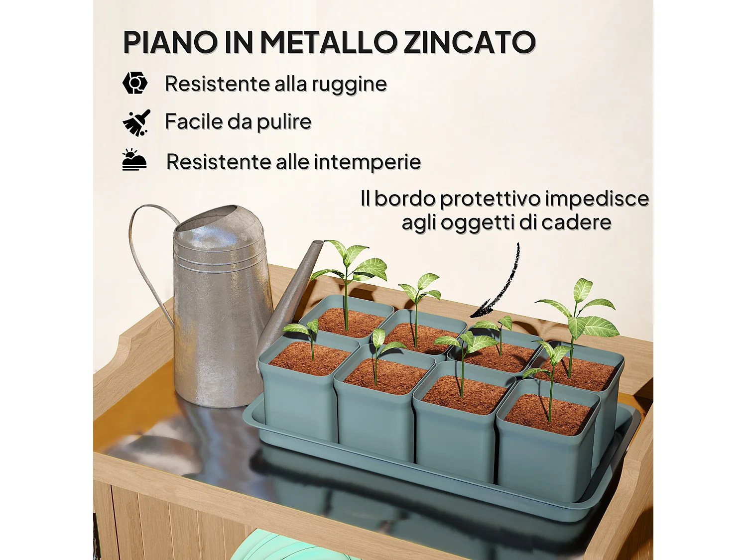 Armadio da esterno a due ante con piano di lavoro in legno e acciaio
