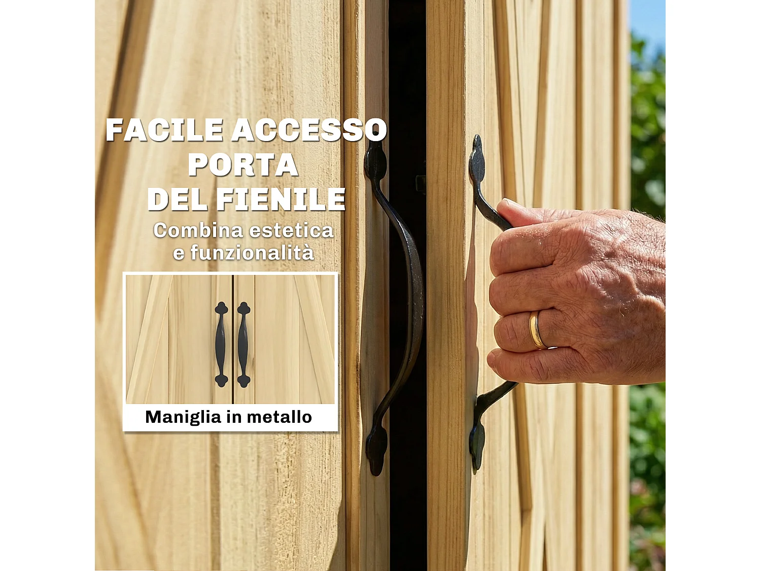Armadio da giardino con tre porte in legno di abete naturale