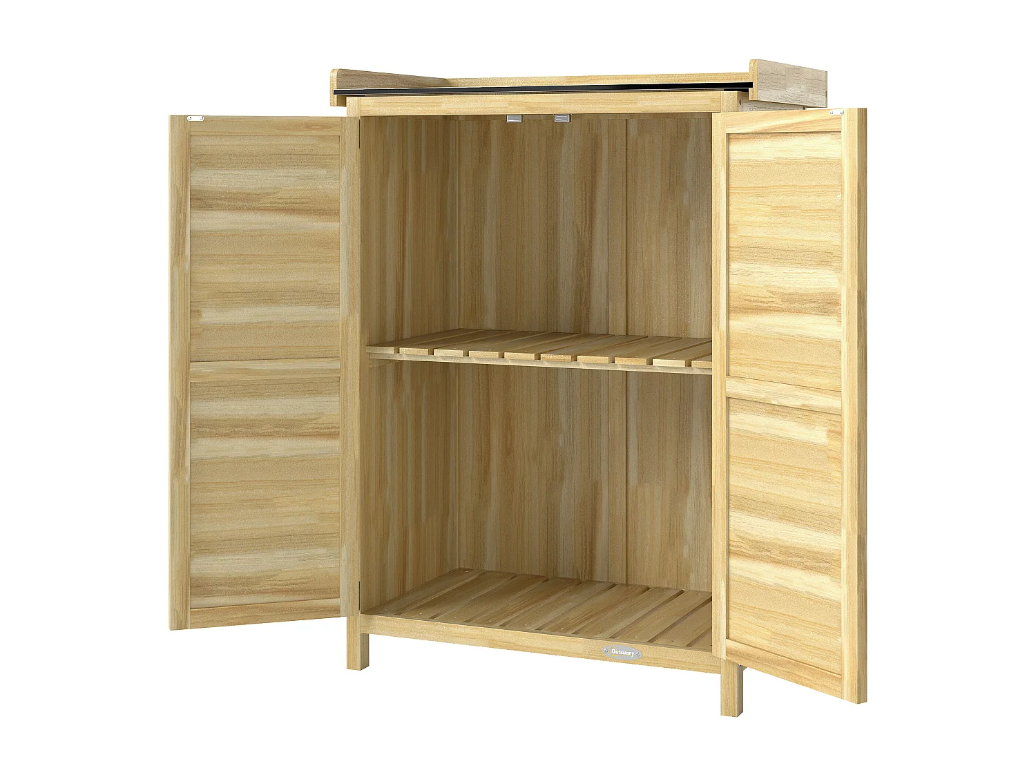 Armadio da giardino con piano in acciaio e legno naturale