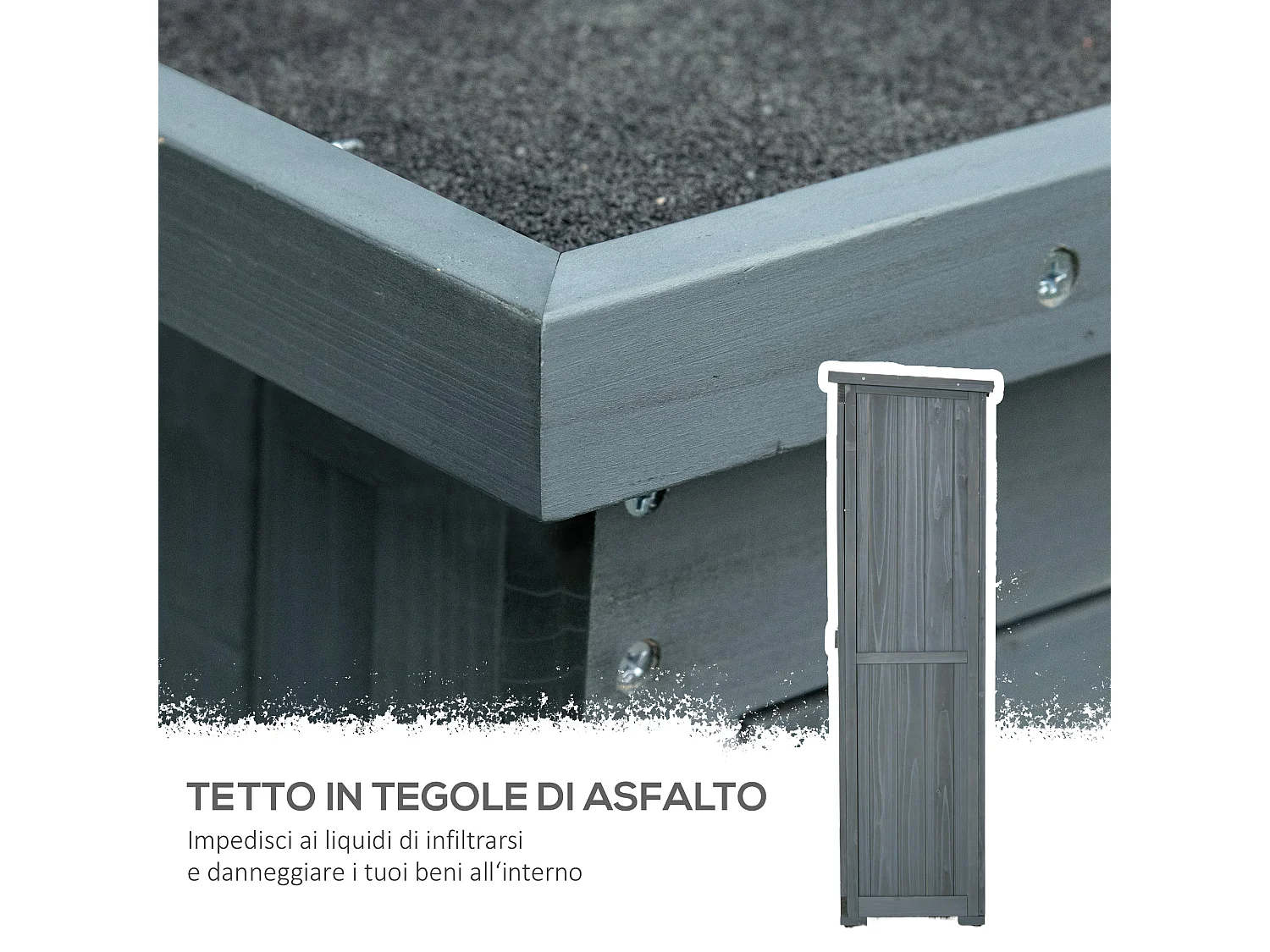 Armadio da esterno con 2 porte e ripiani interni in legno grigio