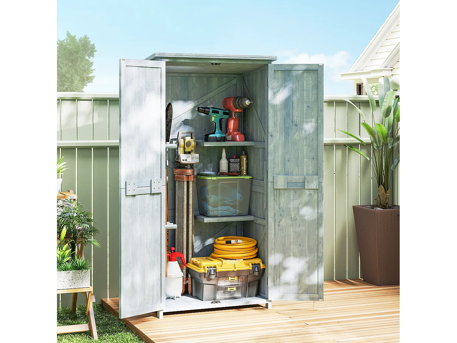 Armadio da esterno con tetto impermeabile grigio