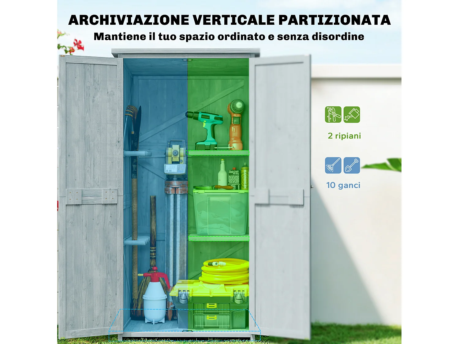 Armadio da esterno con tetto impermeabile grigio