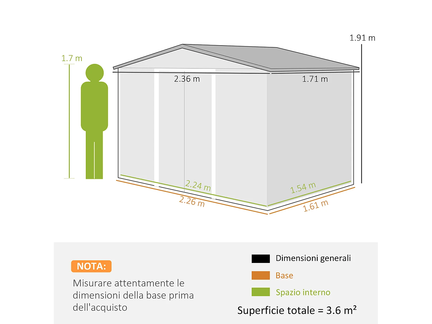 Casetta da giardino 2.3x1.7 m doppia porta in acciaio effetto legno