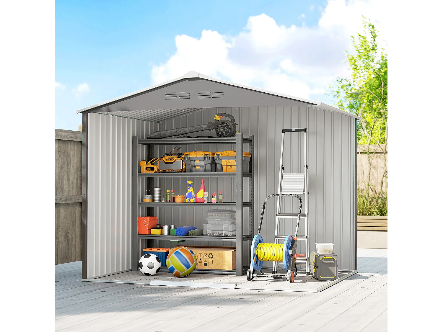 Casetta da giardino 2.3x1.7 m doppia porta in acciaio effetto legno