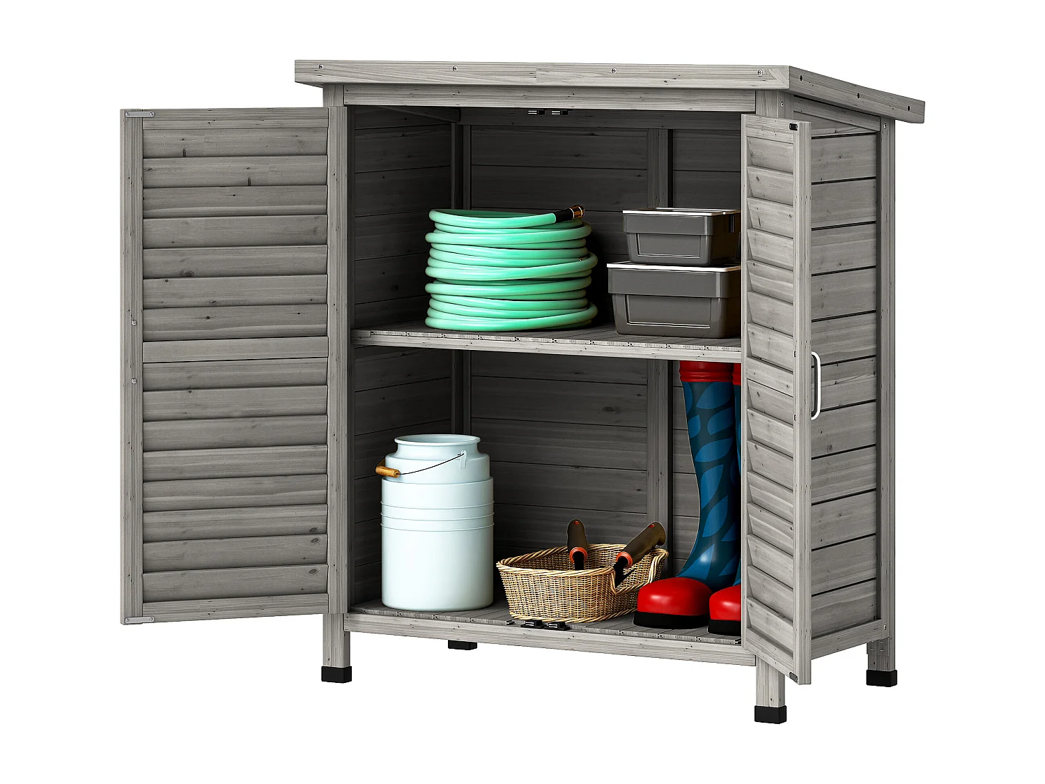 Armadio da giardino con porte a persiana in legno grigio