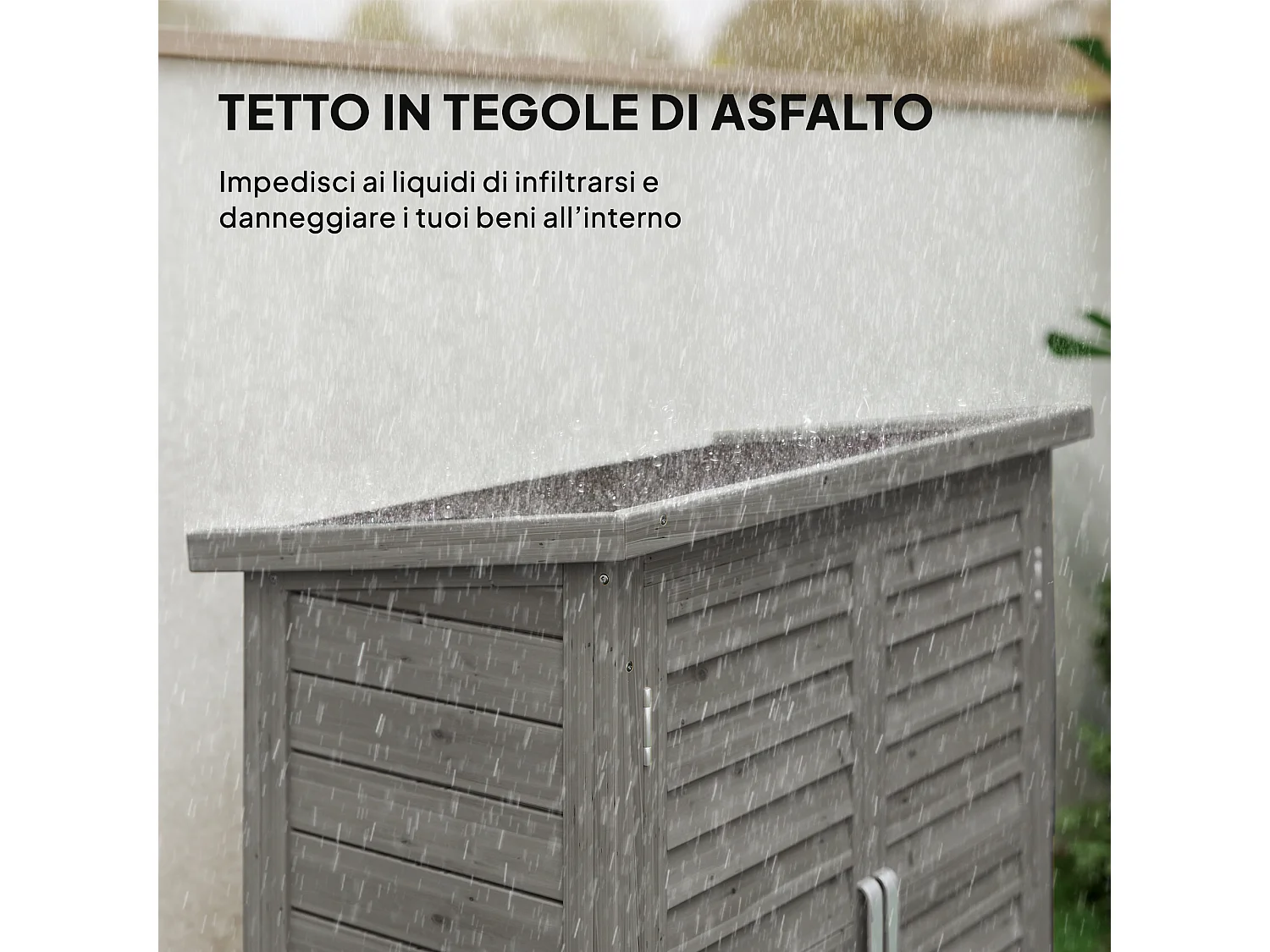 Armadio da giardino con porte a persiana in legno grigio